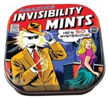 Invisibility mints for sale in a comic book tin